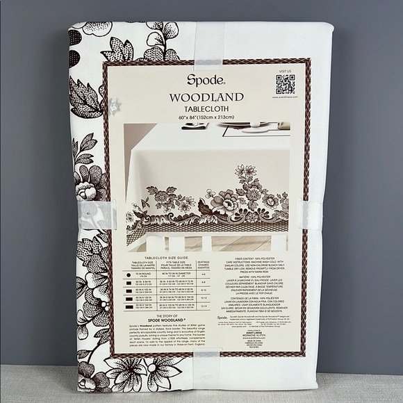 Spode Woodland Tablecloth British Floral Brown and White Oblong 60"x84" NEW - Picture 2 of 2